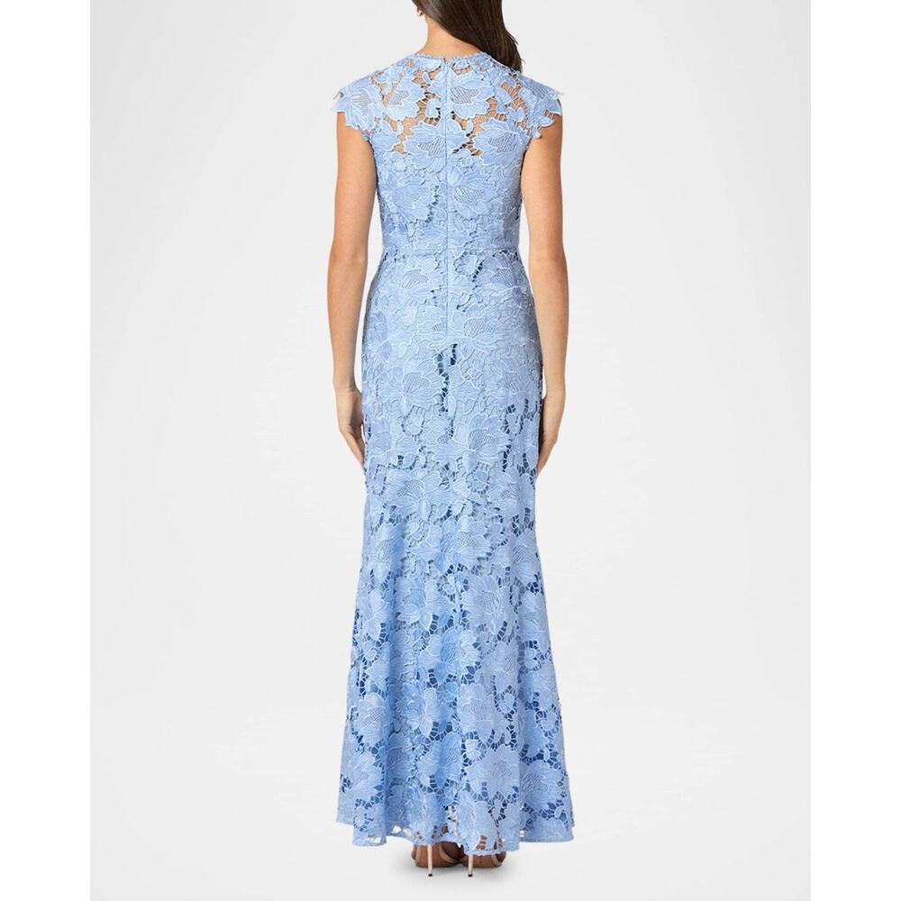 Shoshanna Midnight SZ 12 Raven Blue Cap Sleeve Lace Occasion Formal Gown NEW - Picture 2 of 10